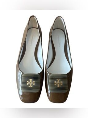 Tory Burch Georgia Patent Leather Square Toe‎ Flats Tortoise Logo 7.5